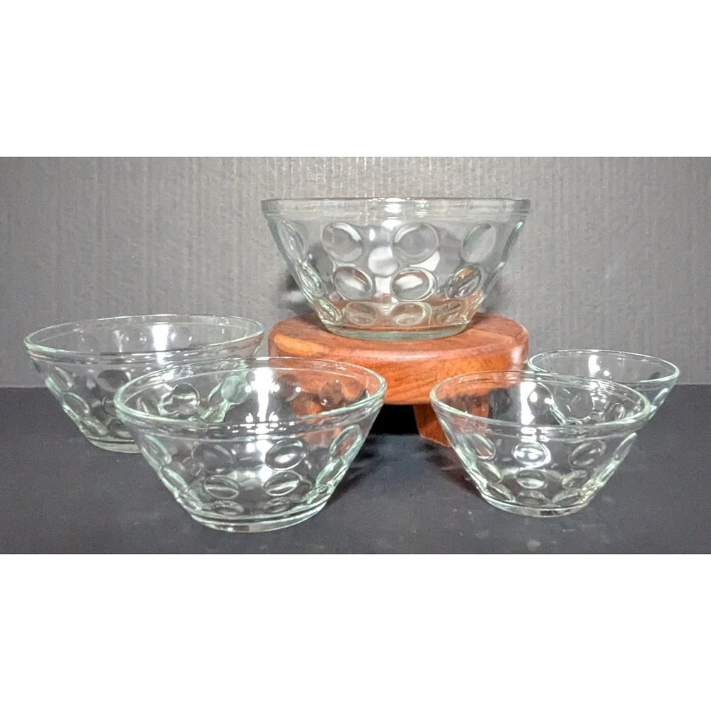 Vintage Hazel Atlas Raised Dot Nested Mixing Bowls Clear Set of‎ Five
